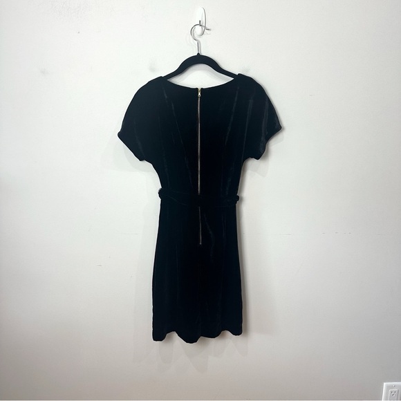 Loft Belted Velvet Short Sleeve Dress Black Gold Zipper - Picture 4 of 6